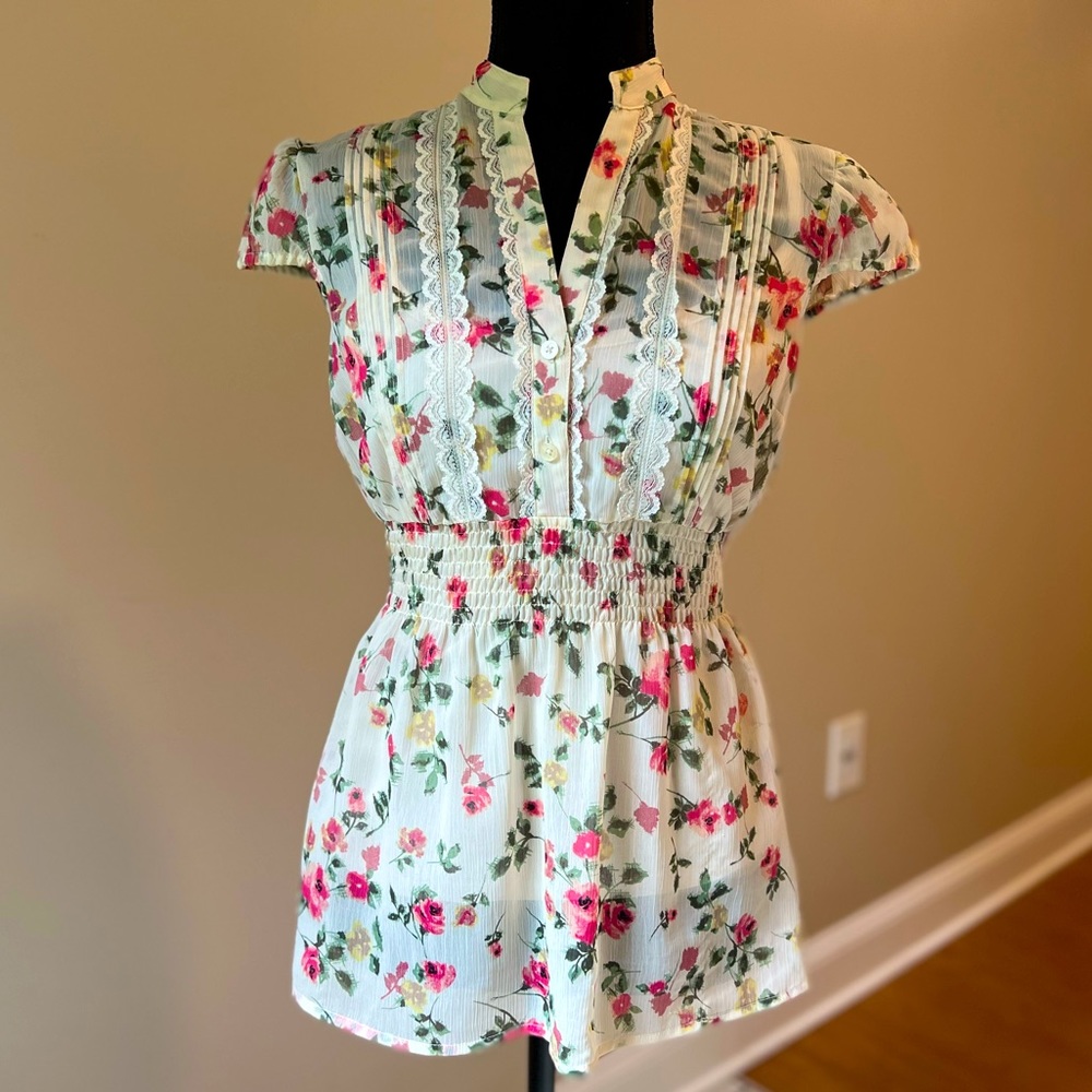 Fairycore button up mock neck blouse